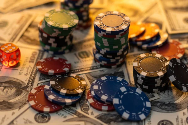 Poker Žetony Peníze Dolary — Stock fotografie