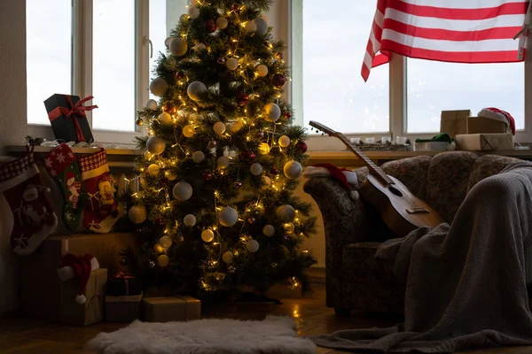 Amerikai Zászló Karácsonyfa Üdvözlőkártya — Stock Fotó