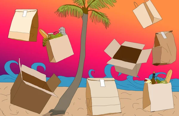 Delivery Boxes Palm Trees Background — Stok fotoğraf