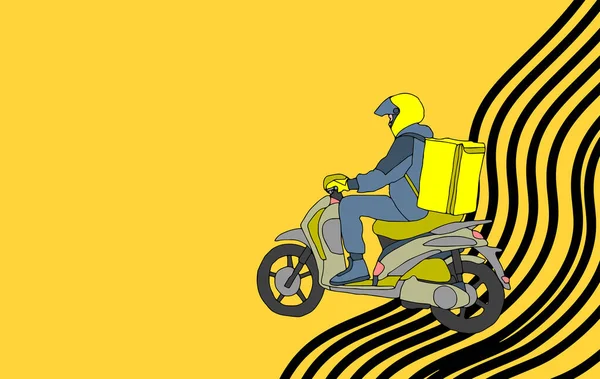 Simge Çizgi Film Karakteri Düz Stil Motosiklet Sürücüsü Ulaşım Kurye — Stok Vektör