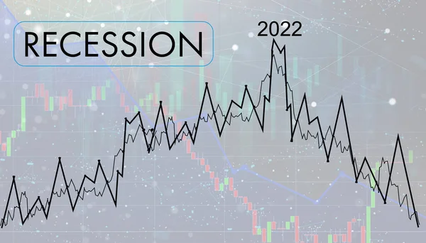 Crisis 2022. Quarterly or annual report of companies. Economic recession on the chart. Chart arrow pointing down against falling chart