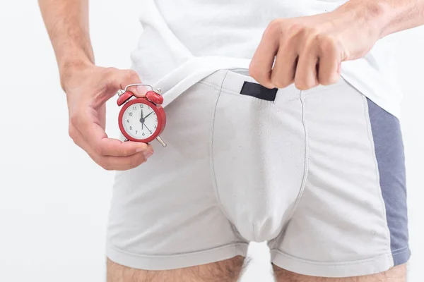 Erection Potency Alarm Clock Hand Man Trunks Underwear Time Mens — Stockfoto