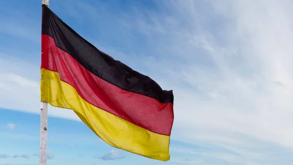 Official Flag Germany Waving Blue Sky Background Horizontal Banner Design — Stockfoto