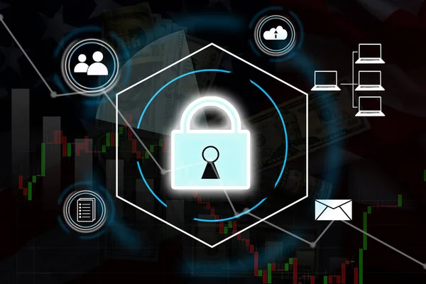 cybersecurity concept Global network security technology, business people protect personal information. Encryption with a key icon on the virtual interface.