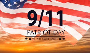 9-11 Memorial Illustration dergisi Amerikan bayrağının fotoğrafıyla asla unutma diyor. - Evet. Yüksek kalite fotoğraf