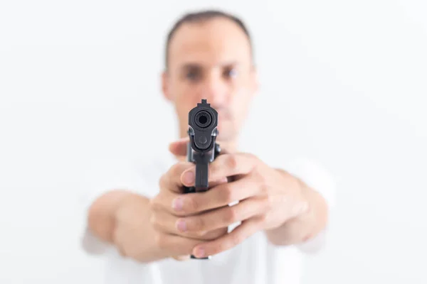 Man White Shirt Gun — Stock fotografie