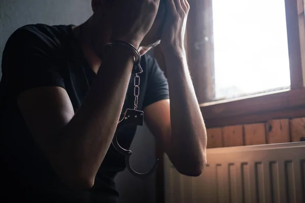 Prisoner Concept Handcuffed Hands Prisoner Prison Male Prisoners Were Severely — Stockfoto