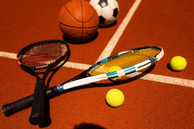 Spor aletleri, raketler, tenis topları futbol ve basketbol topları..