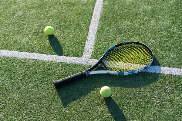 Tennis Balls Racket Grass Court Stock Image