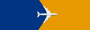 Model plane,airplane on pastel color background orange blue. High quality photo