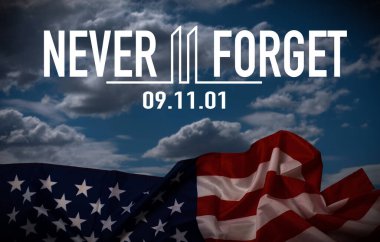Birleşik Devletler bayrağı taşıyan 9-11 mesajını asla unutma. Yüksek kalite fotoğraf