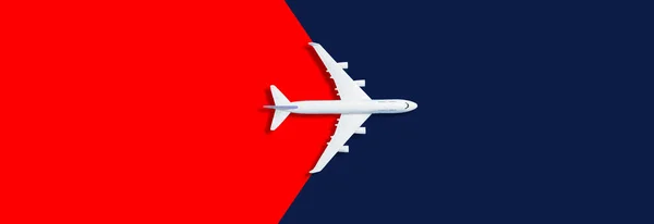 Flat Lay Design Travel Concept Plane Red Blue Background Copy — Stockfoto