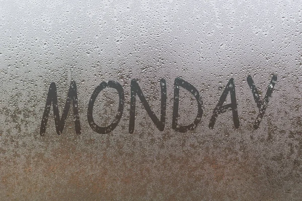 Monday Written Glass Screen Raindrops Background Mood Working Every Start —  Fotos de Stock