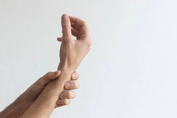 Homem Machucou Seu Pulso Sofreu Uma Lesão Tendínea Artrite Pulso — Fotografia de Stock