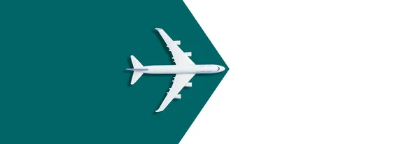 Model White Plane Airplane Green Background Top View Flat Lay — Photo