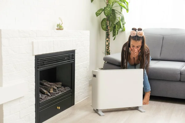 Child Warming Heating Radiator Closeup — Stock fotografie