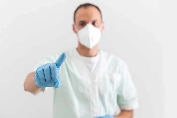 Male Doctor White Protective Respirator Close Concept Biohazard Emergency Sars — Stockfoto