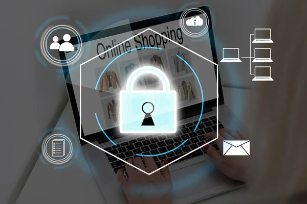 cybersecurity concept Global network security technology, business people protect personal information. Encryption with a key icon on the virtual interface.