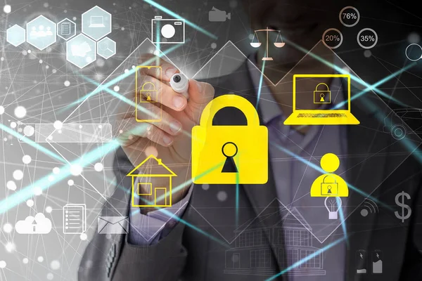 Conceito Privacidade Proteção Dados Rgpd Rede Segurança Cibernética Homem Negócios — Fotografia de Stock