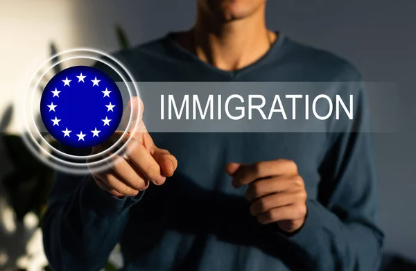Flag Virtual Immigration Button European Union Flag — Stock Photo, Image