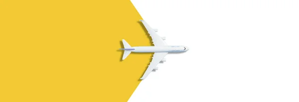 Flat Lay Miniature Toy Airplane White Yellow Background High Quality — Zdjęcie stockowe