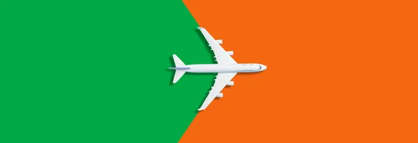 Flat Lay Miniature Toy Airplane Green Orange Background High Quality — 图库照片