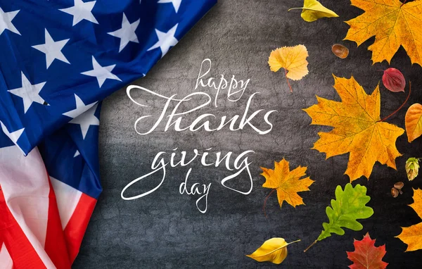 Happy Thanksgiving American Flag Gray Background — Stock Photo, Image