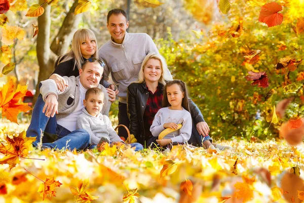 Family Childhood Season People Concept Happy Family Playing Autumn Leaves — Fotografia de Stock