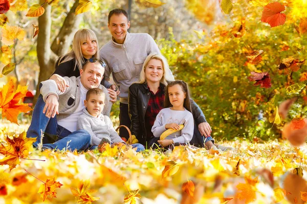 Family Childhood Season People Concept Happy Family Playing Autumn Leaves — Photo