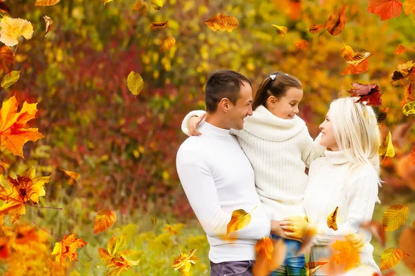 Family Childhood Season People Concept Happy Family Playing Autumn Leaves — Stock Photo, Image