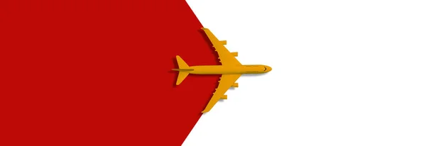 Flat Lay Design Travel Concept Plane Red Background Copy Space — Fotografia de Stock