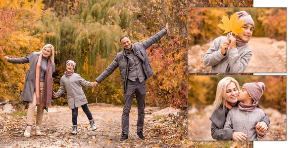 Family Childhood Season People Concept Happy Family Playing Autumn Leaves — Stockfoto