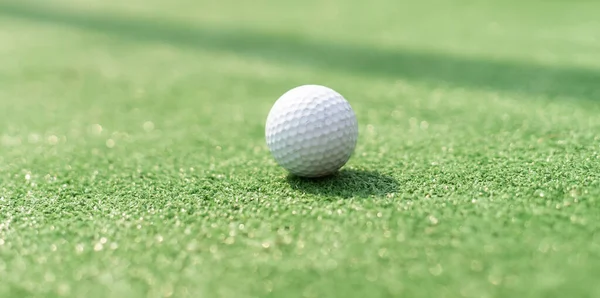Mini-golf ball on artificial grass. Summer season game.