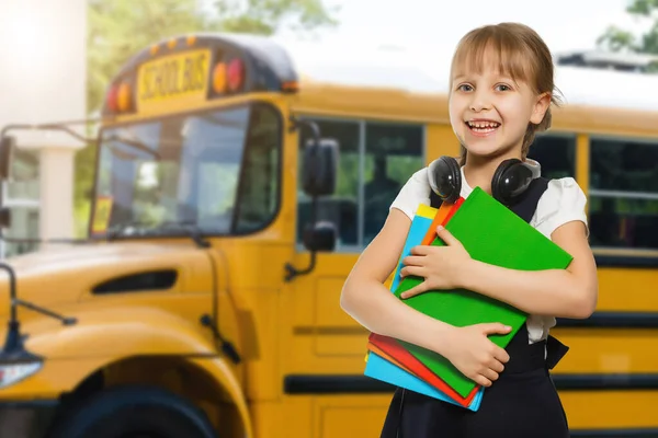 Smiling Active Excellent Best Student Schoolgirl Holding Books Going School — Stockfoto