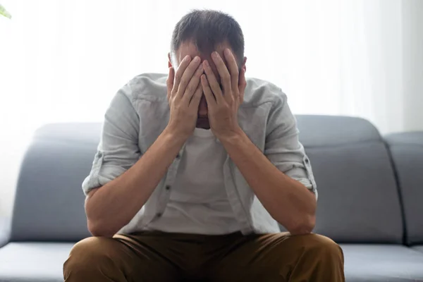 Exhausted Caucasian Millennial Male Worker Take Glasses Massage Eyes Suffer — Stok fotoğraf