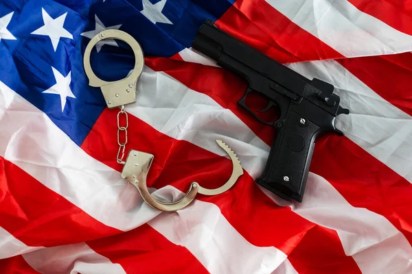 History Handcuffs Gun Usa Flag — Foto de Stock