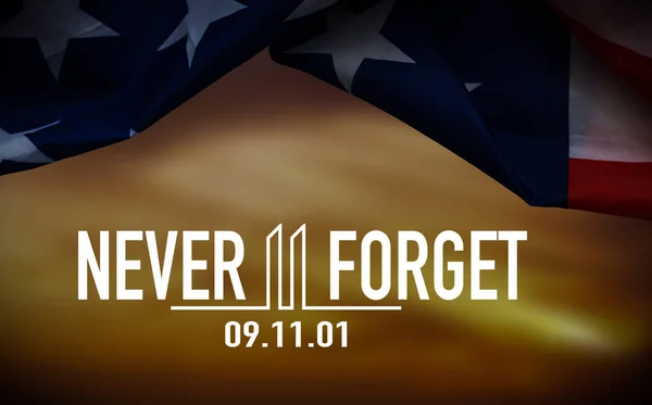 Text Never Forget 9 11 with United States flag. High quality photo