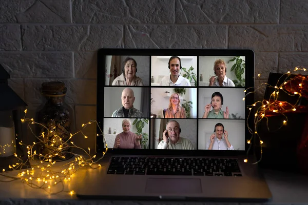 Remote Christmas video party. Family call celebrate New Year 2023 Online video conferencing. Virtual meeting conference calling from home.