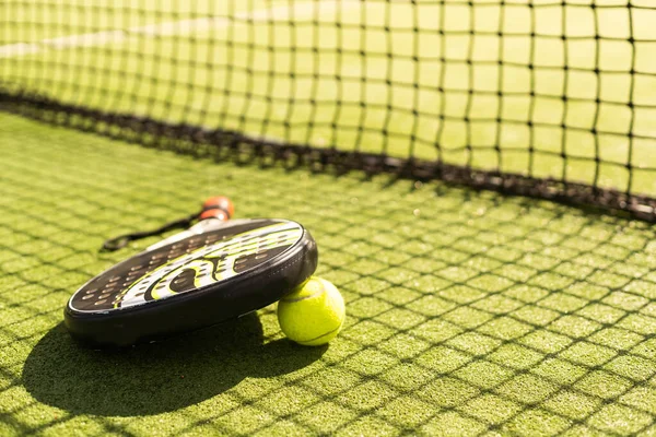 Padel Tennis Racket Sport Court Balls — Stock Fotó