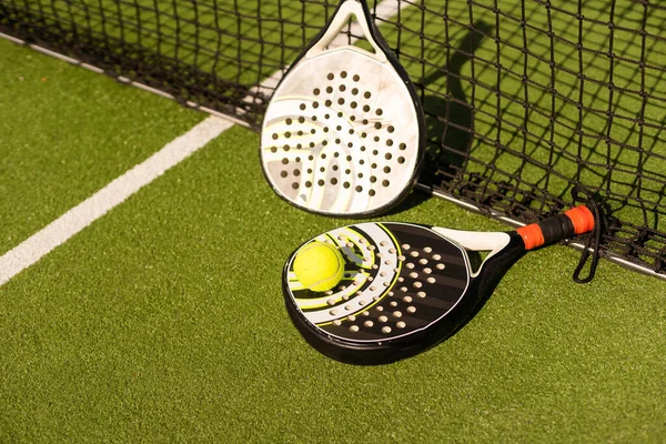 Padel Tennis Racket Sport Court Balls — Stock Fotó