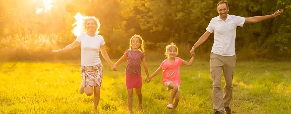 Famille Heureuse Profitant Vie Ensemble Pré Plein Air — Photo