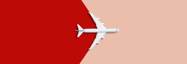 Flat Lay Design Travel Concept Plane Pink Red Runway Back — Foto Stock