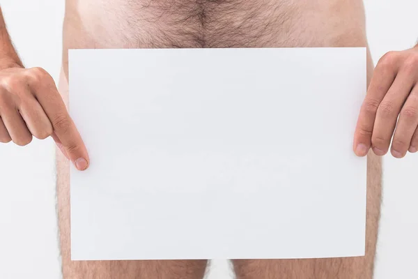 Naked Guy Poster Template Man Holding Paper — Foto Stock