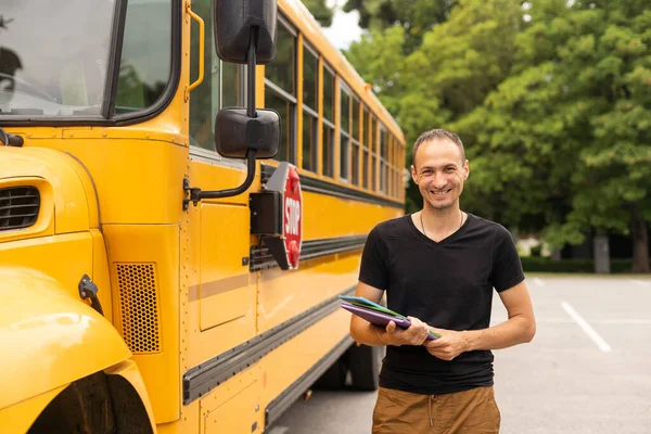 Male Teacher School Bus — Fotografia de Stock
