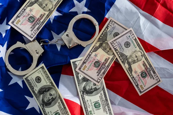 Amerikai Zászló Bilincs Egy Köteg Ból Dollárok Banki Műveletek Bennünk — Stock Fotó