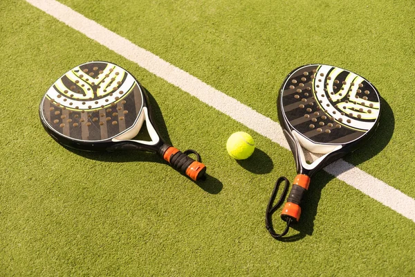 Padel Tennis Racket Sport Court Balls — Stock Fotó