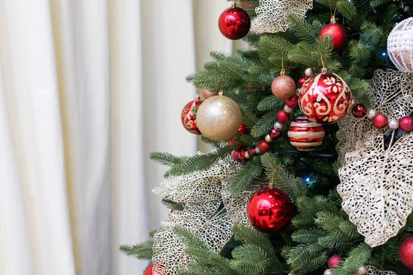 Close Balls Christmas Tree Background New Year Concept — Fotografia de Stock
