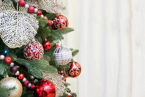 Close Balls Christmas Tree Background New Year Concept — Fotografia de Stock