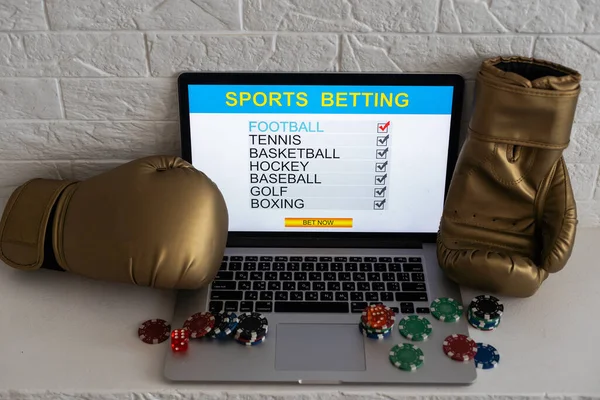 Boxing Gloves Laptop Sports Bets — Stock Photo, Image