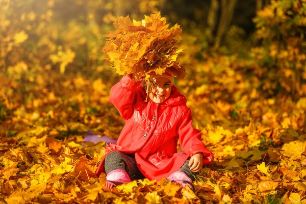 Щаслива Маленька Дитина Дівчинка Сміється Грає Восени Природі Гуляє Відкритому — стокове фото